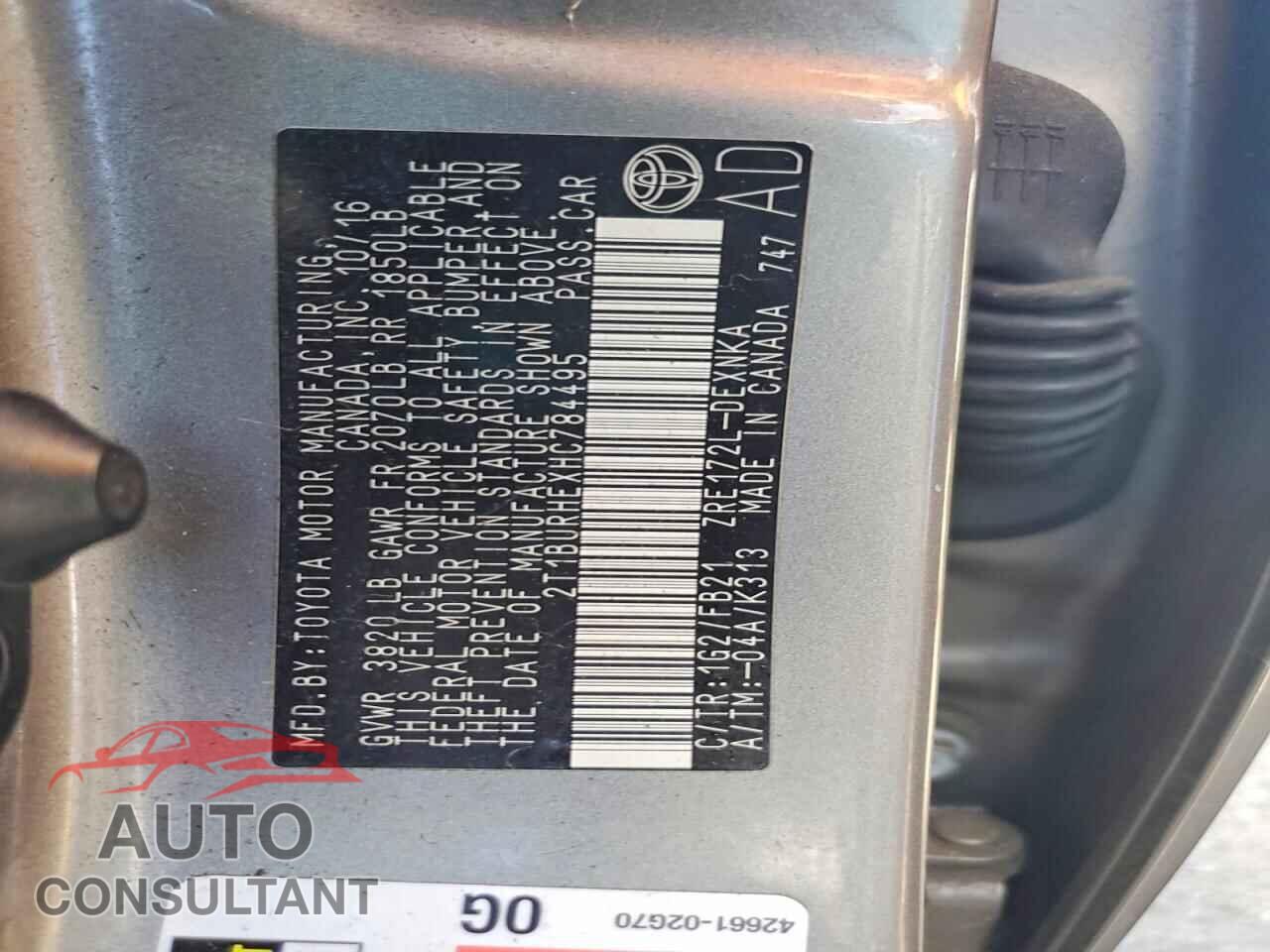 TOYOTA COROLLA 2017 - 2T1BURHEXHC784495