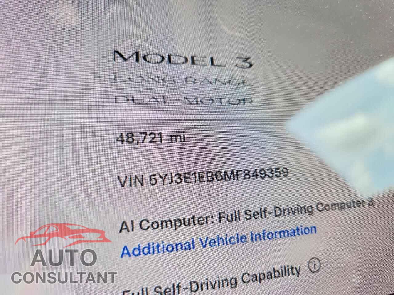 TESLA MODEL 3 2021 - 5YJ3E1EB6MF849359