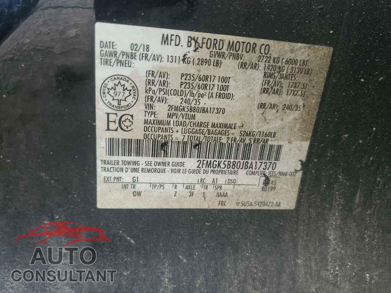 FORD FLEX 2018 - 2FMGK5B80JBA17370