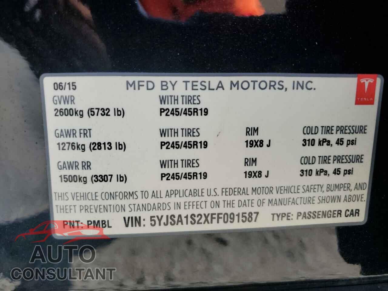 TESLA MODEL S 2015 - 5YJSA1S2XFF091587