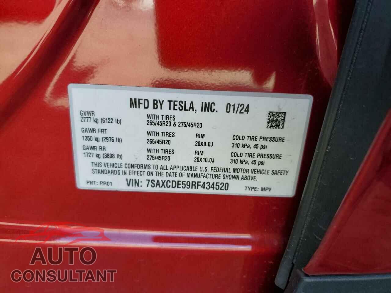 TESLA MODEL X 2024 - 7SAXCDE59RF434520