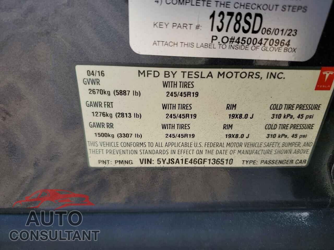 TESLA MODEL S 2016 - 5YJSA1E46GF136510