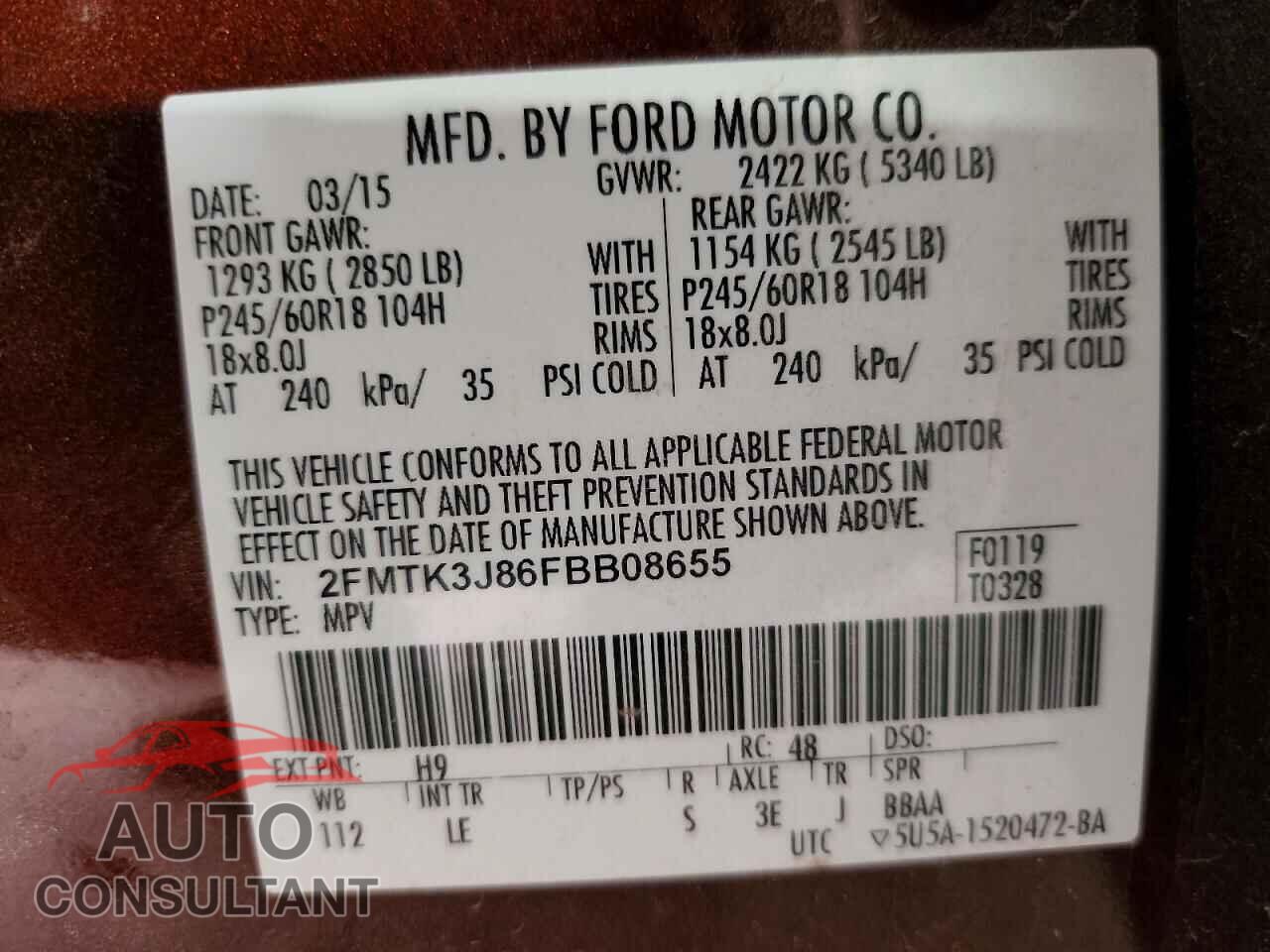 FORD EDGE 2015 - 2FMTK3J86FBB08655