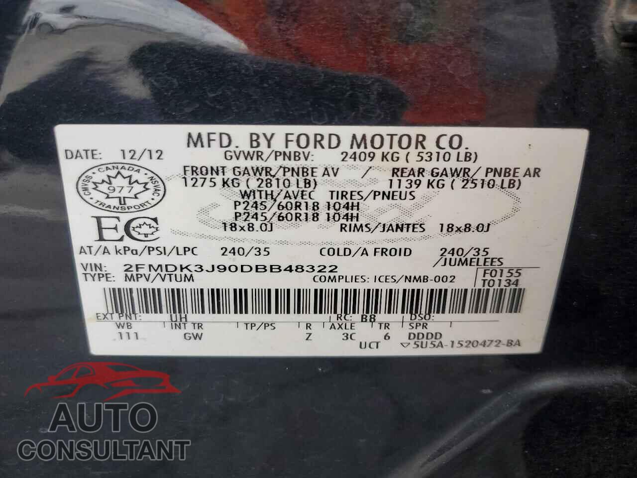 FORD EDGE 2013 - 2FMDK3J90DBB48322