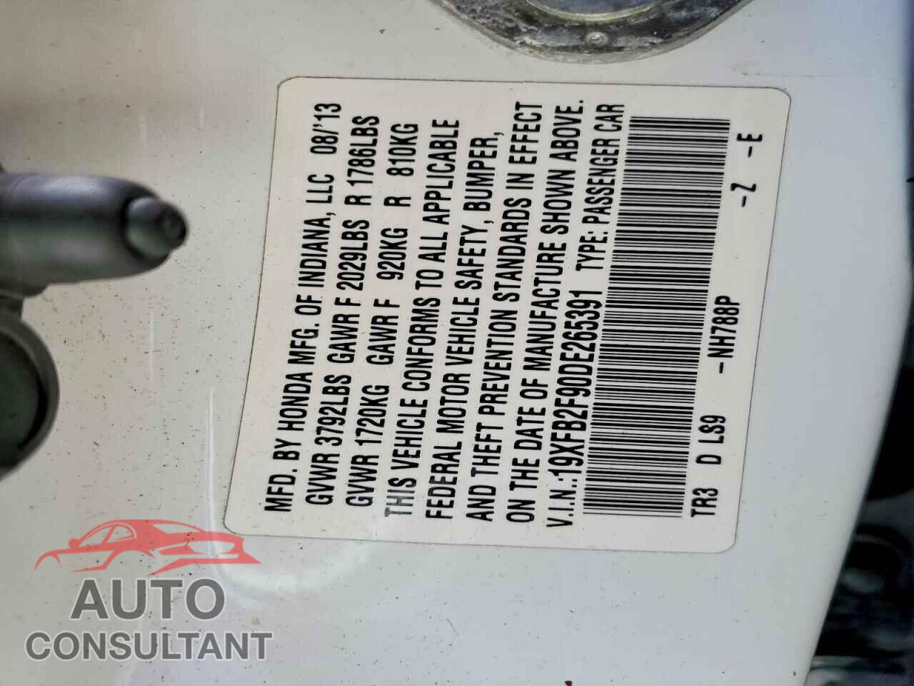HONDA CIVIC 2013 - 19XFB2F90DE265391