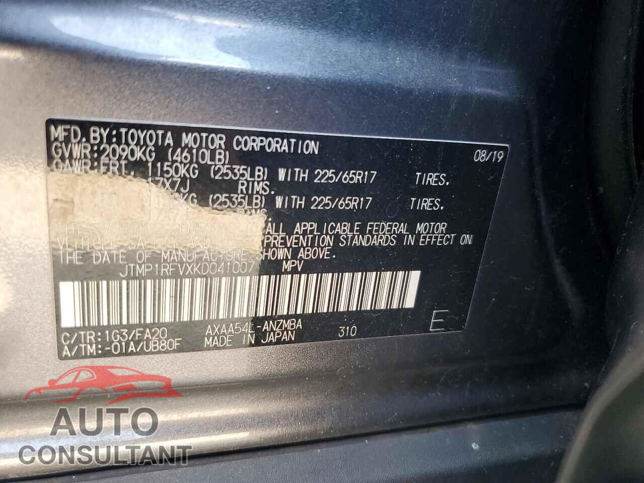 TOYOTA RAV4 2019 - JTMP1RFVXKD041007