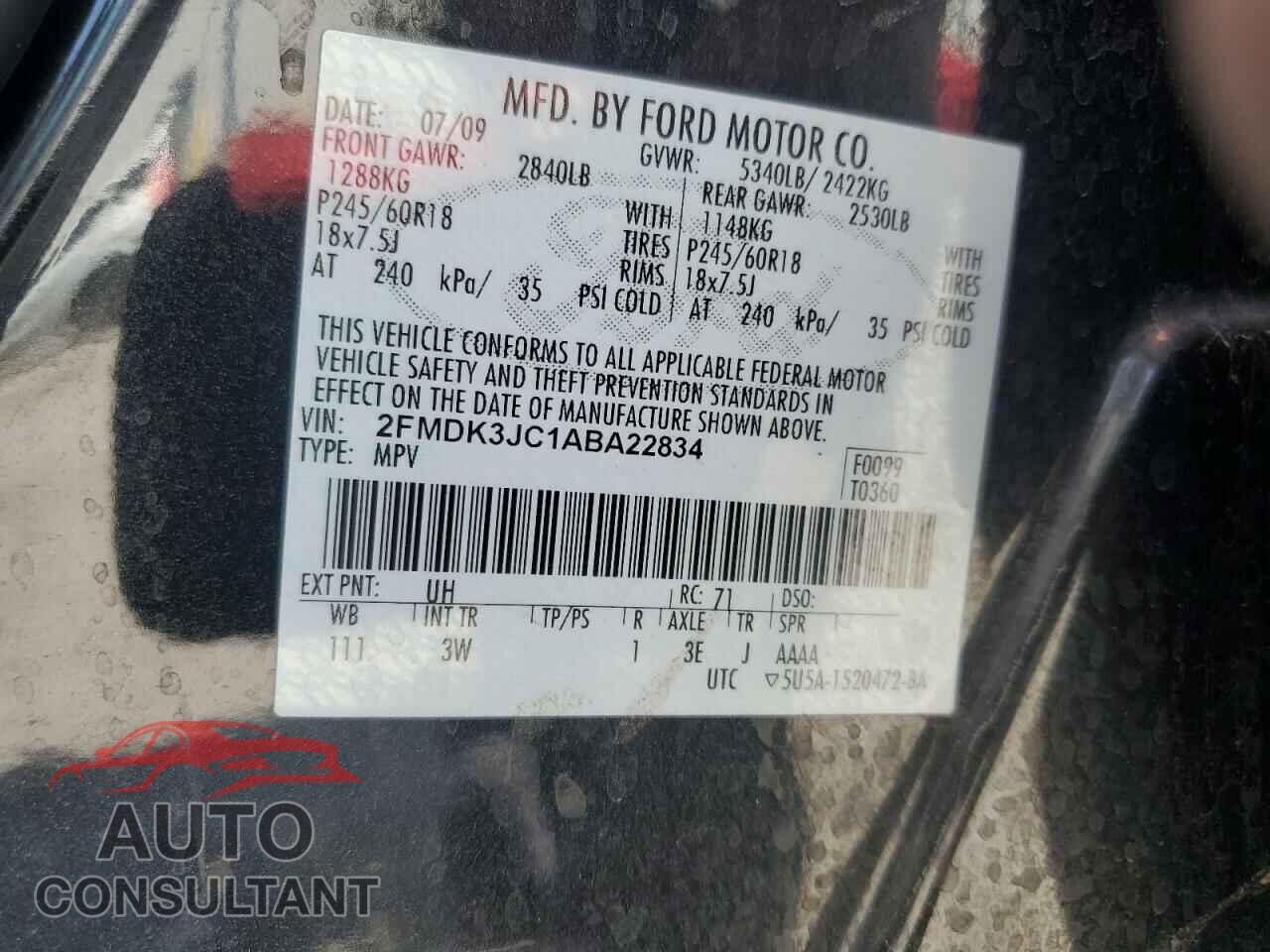 FORD EDGE 2010 - 2FMDK3JC1ABA22834