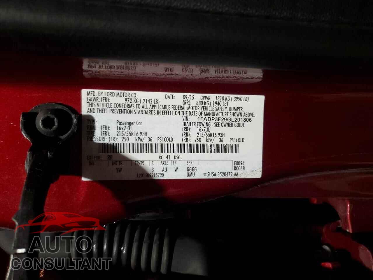 FORD FOCUS 2016 - 1FADP3F29GL201806