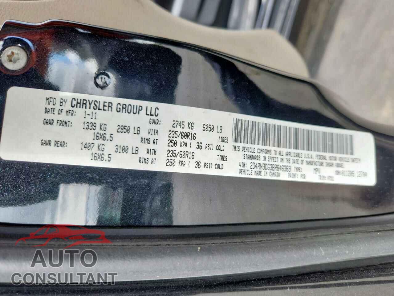 DODGE CARAVAN 2011 - 2D4RN3DG3BR646369