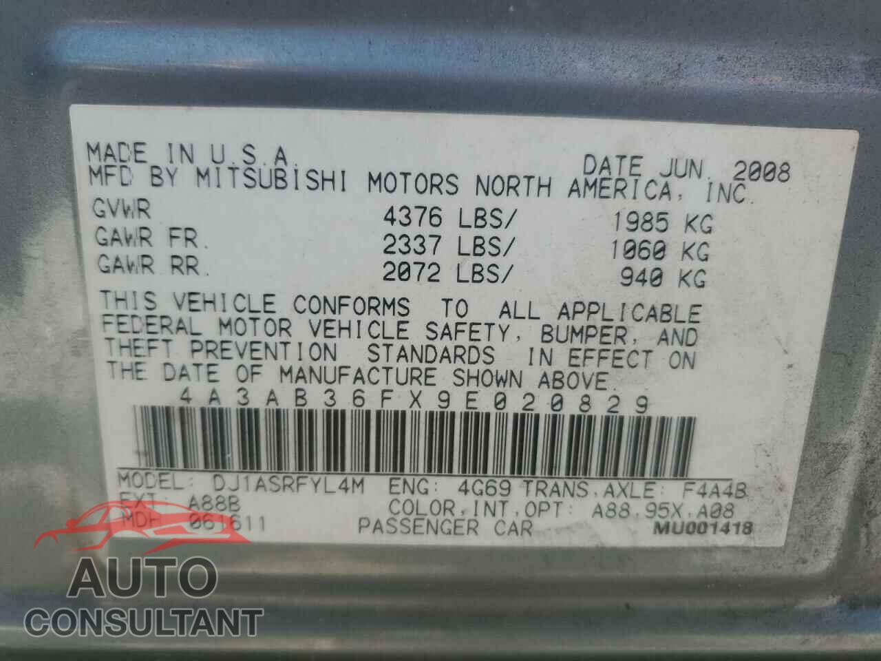 MITSUBISHI GALANT 2009 - 4A3AB36FX9E020829