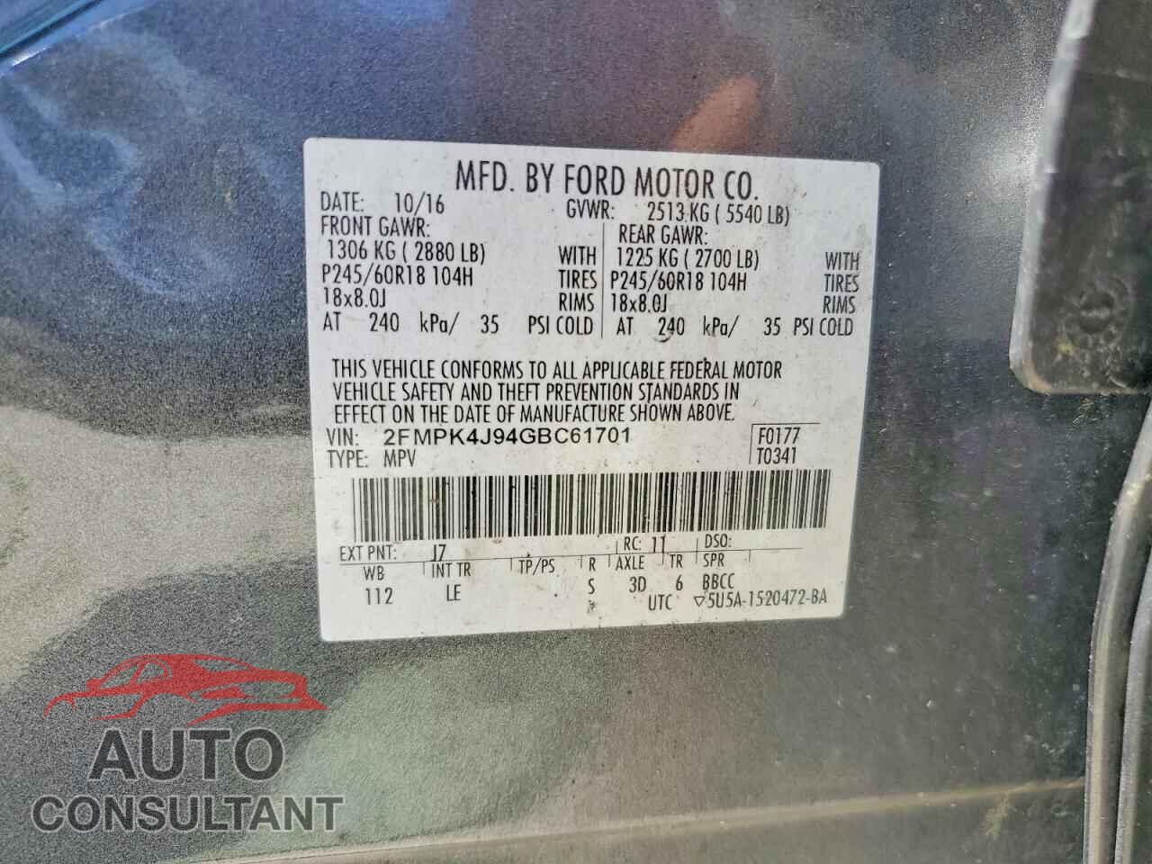 FORD EDGE 2016 - 2FMPK4J94GBC61701