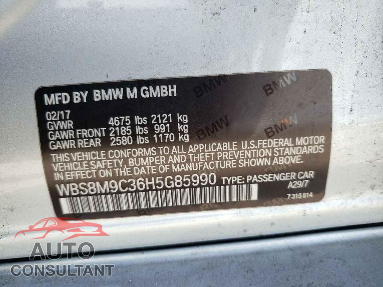 BMW M3 2017 - WBS8M9C36H5G85990