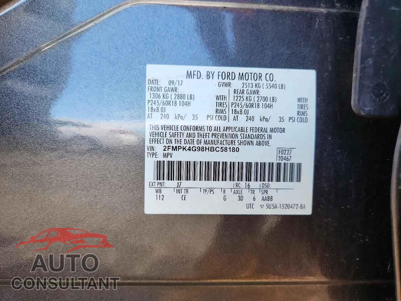 FORD EDGE 2017 - 2FMPK4G98HBC58180
