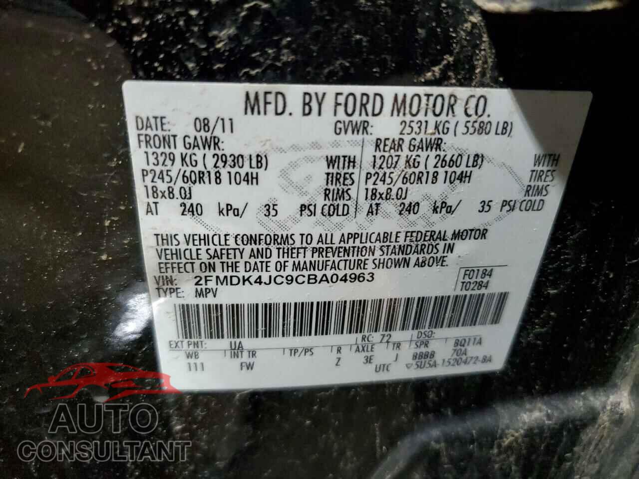 FORD EDGE 2012 - 2FMDK4JC9CBA04963