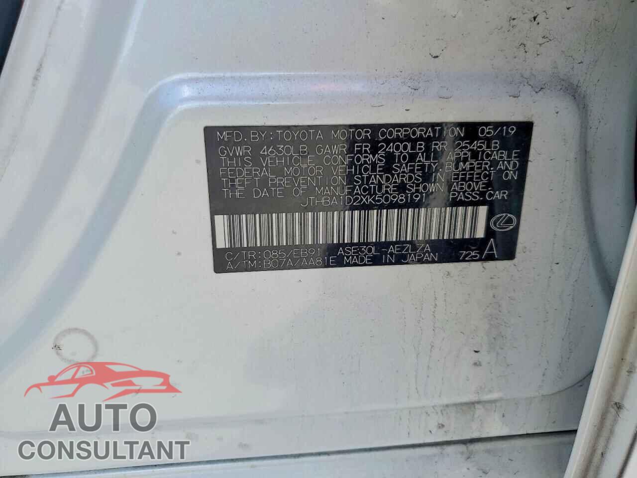 LEXUS IS 2019 - JTHBA1D2XK5098191
