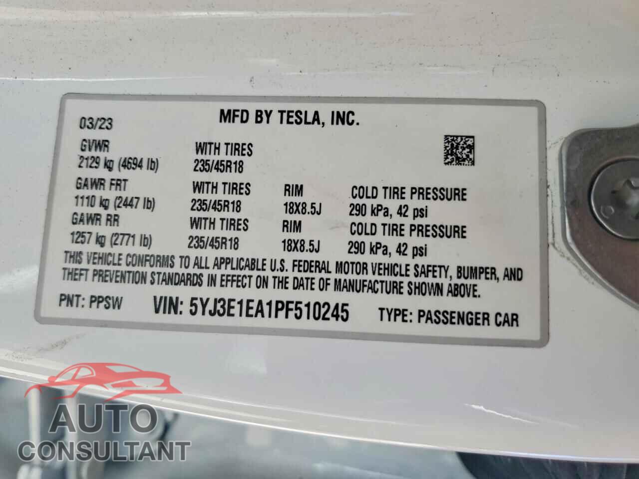TESLA MODEL 3 2023 - 5YJ3E1EA1PF510245