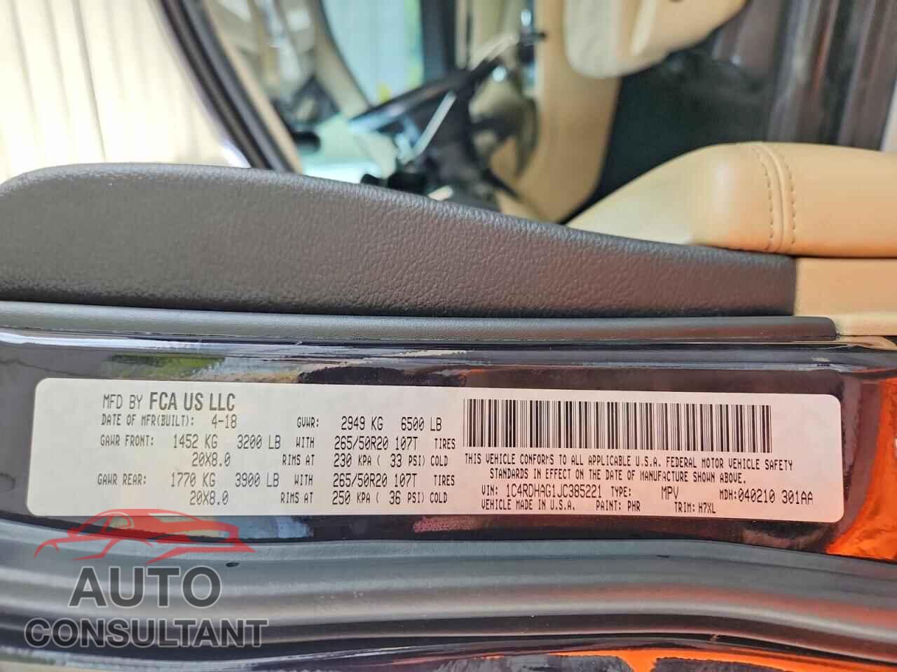 DODGE DURANGO 2018 - 1C4RDHAG1JC385221