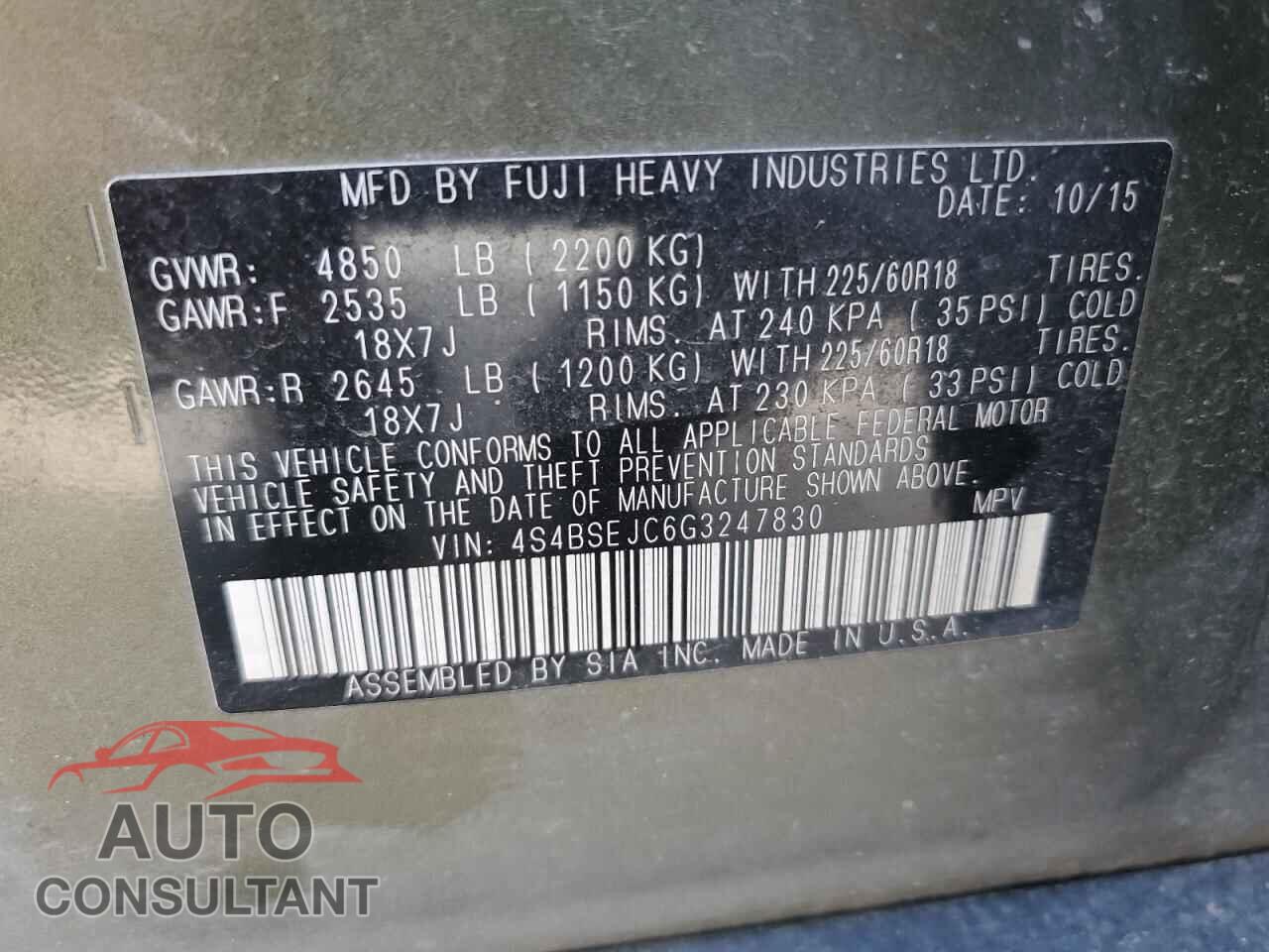 SUBARU OUTBACK 2016 - 4S4BSEJC6G3247830