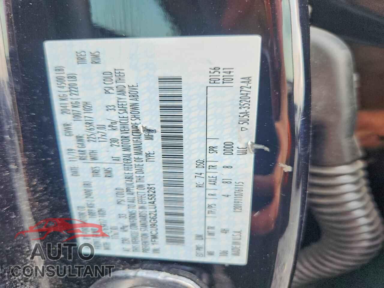 FORD ESCAPE 2020 - 1FMCU9G62LUA58281