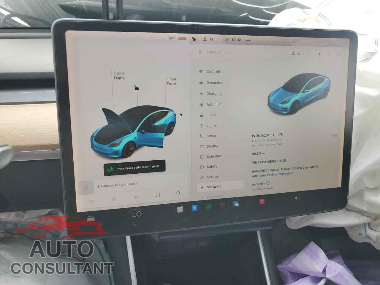 TESLA MODEL 3 2019 - 5YJ3E1EB6KF511425
