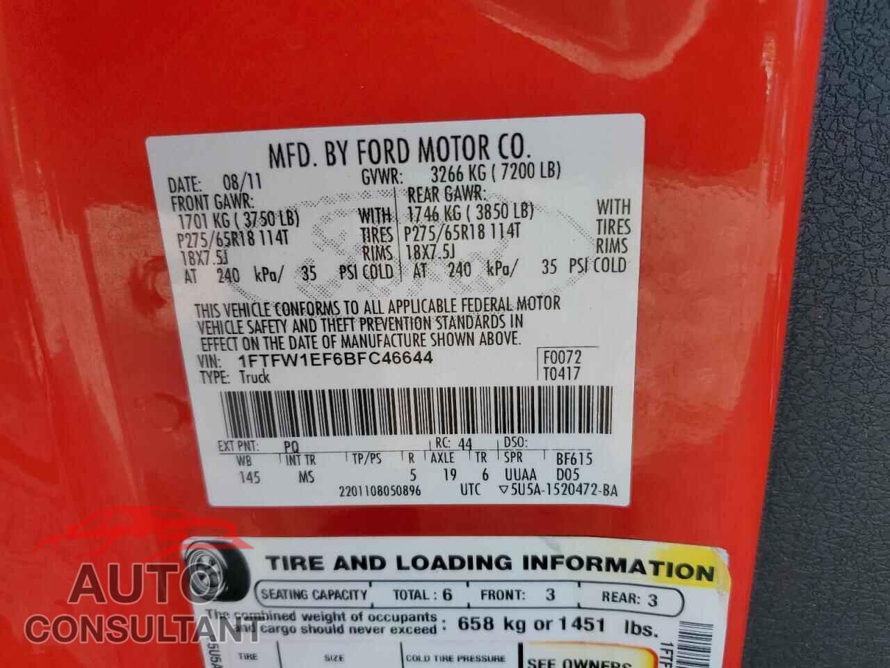 FORD F-150 2011 - 1FTFW1EF6BFC46644