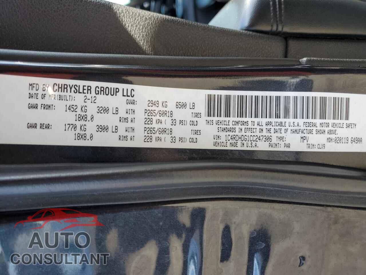 DODGE DURANGO 2012 - 1C4RDHDG1CC247306
