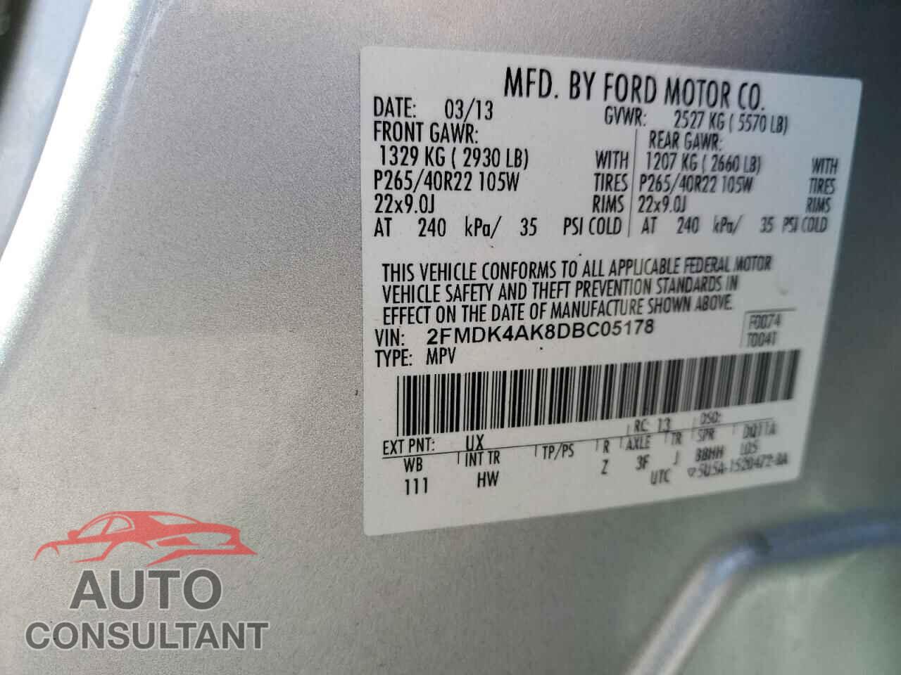 FORD EDGE 2013 - 2FMDK4AK8DBC05178
