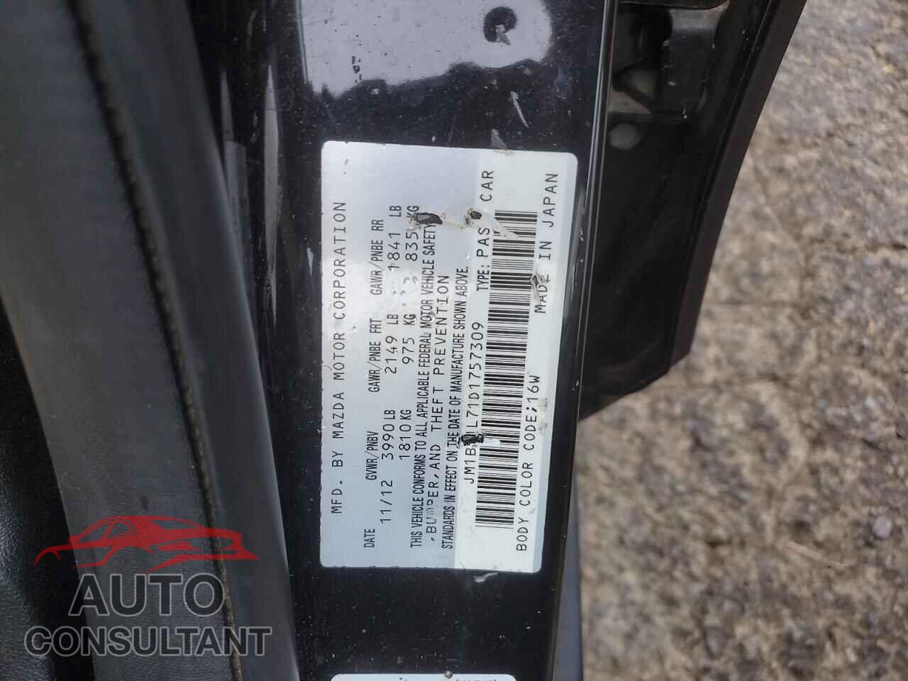 MAZDA 3 2013 - JM1BL1L71D1757309