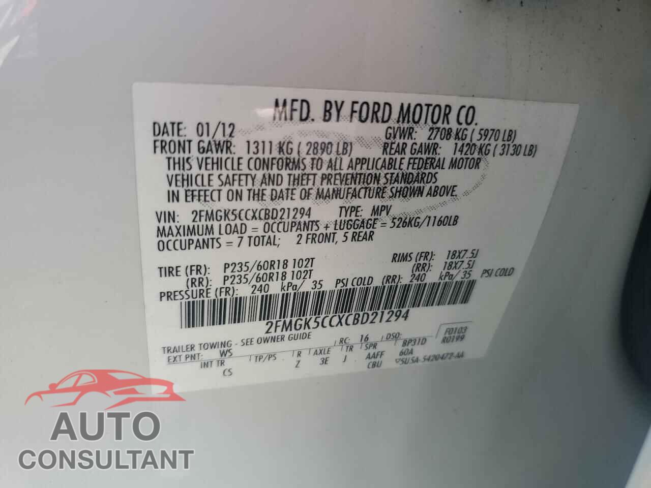 FORD FLEX 2012 - 2FMGK5CCXCBD21294