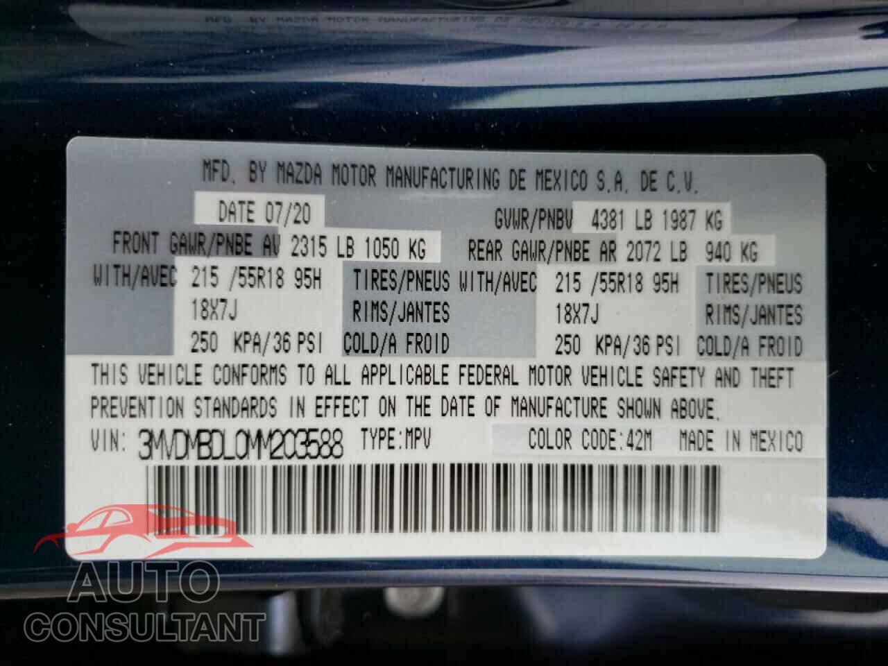 MAZDA CX30 2021 - 3MVDMBDL0MM203588