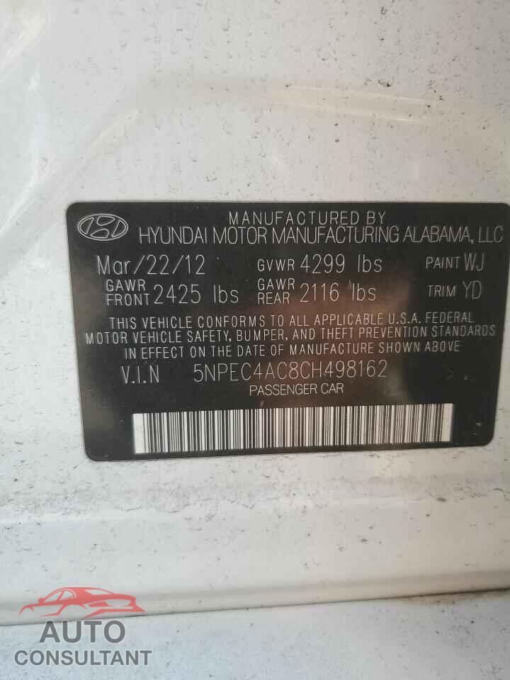 HYUNDAI SONATA 2012 - 5NPEC4AC8CH498162