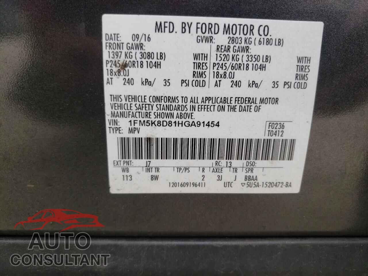 FORD EXPLORER 2017 - 1FM5K8D81HGA91454