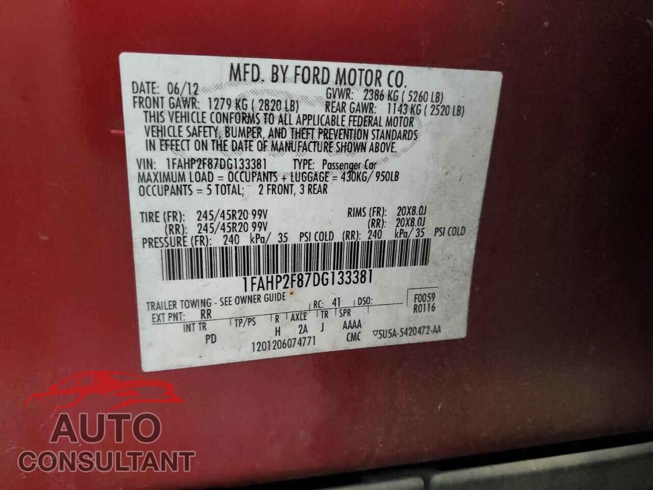 FORD TAURUS 2013 - 1FAHP2F87DG133381