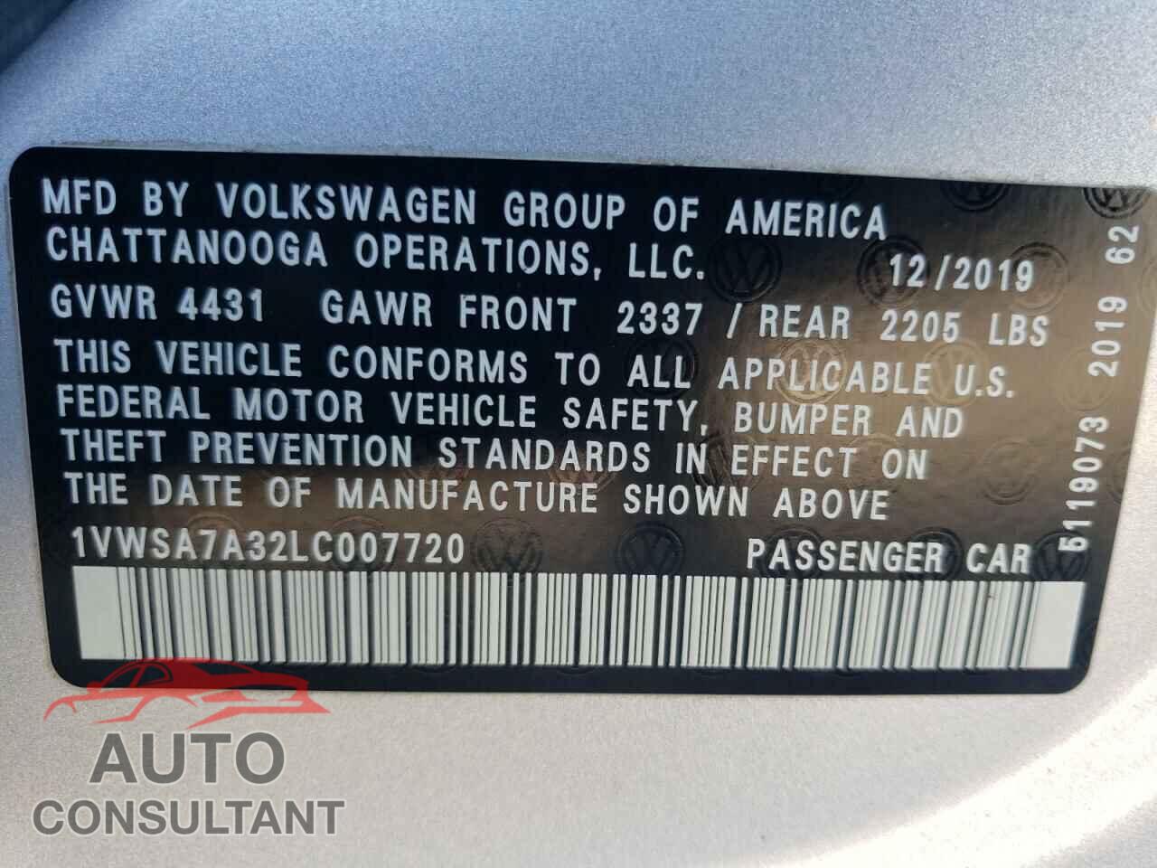 VOLKSWAGEN PASSAT 2020 - 1VWSA7A32LC007720