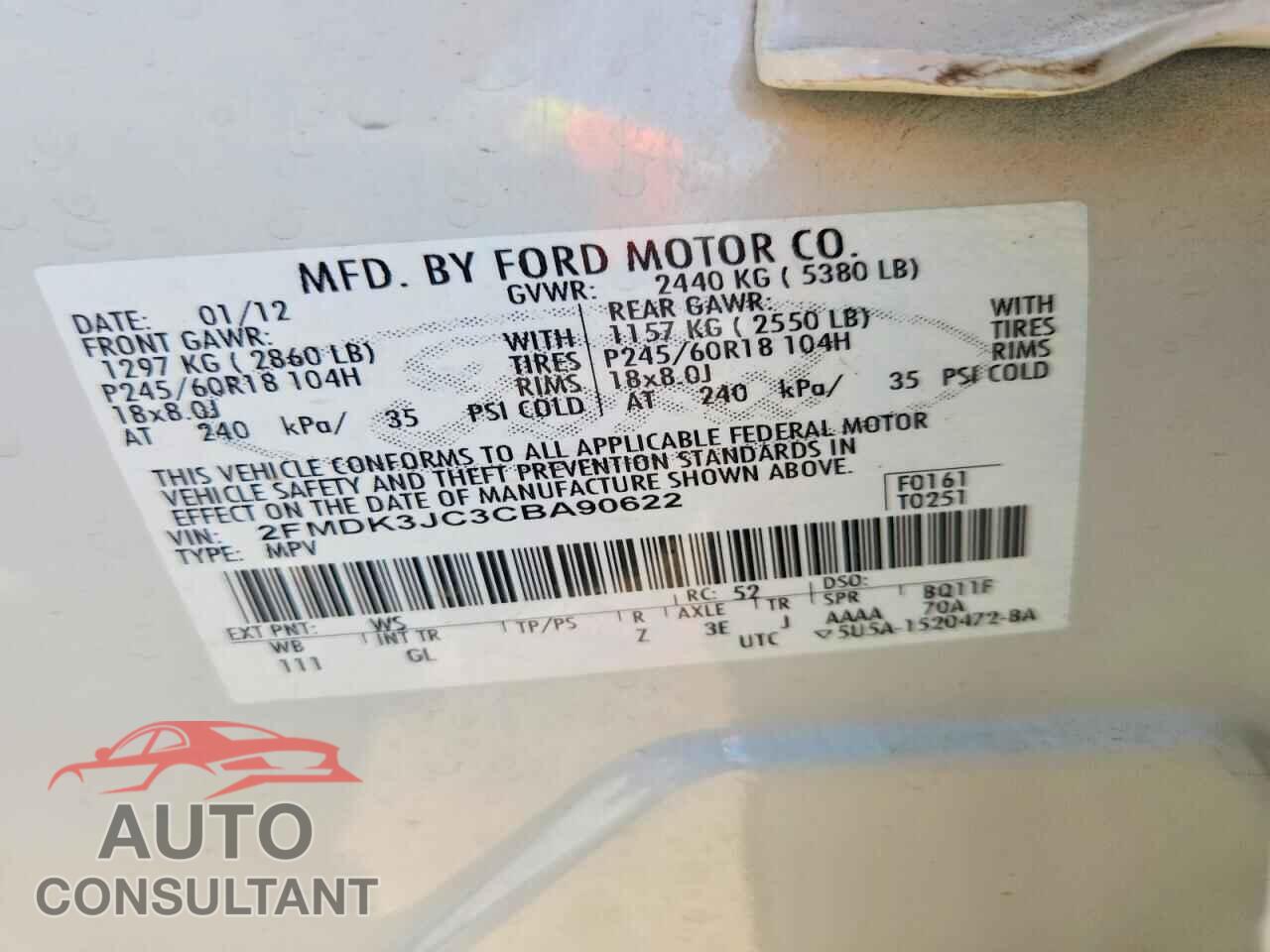 FORD EDGE 2012 - 2FMDK3JC3CBA90622
