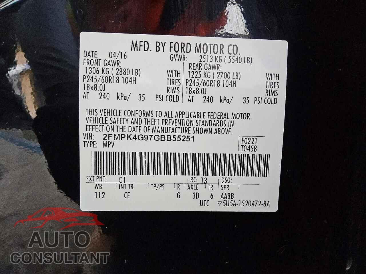 FORD EDGE 2016 - 2FMPK4G97GBB55251
