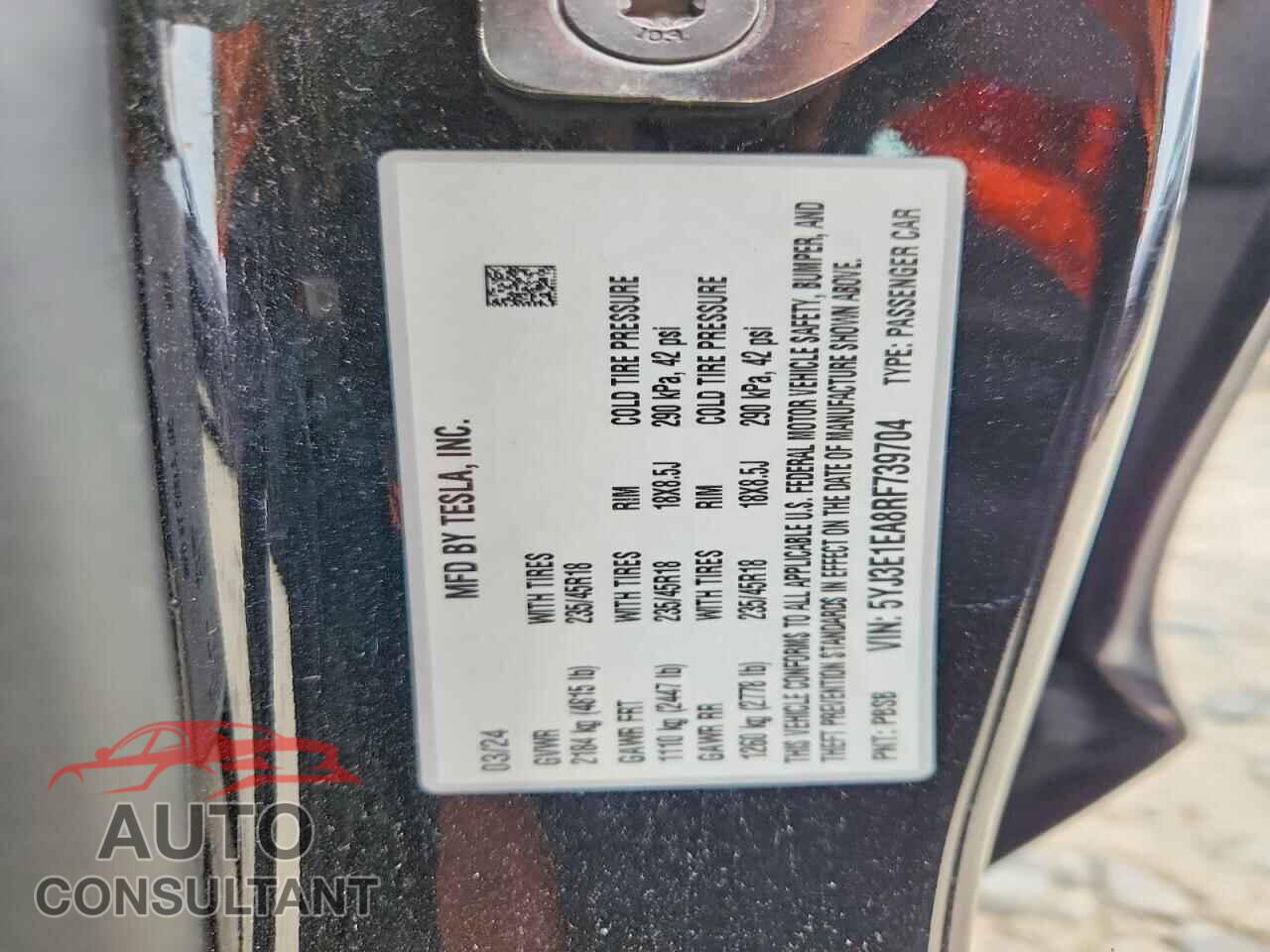 TESLA MODEL 3 2024 - 5YJ3E1EA8RF739704