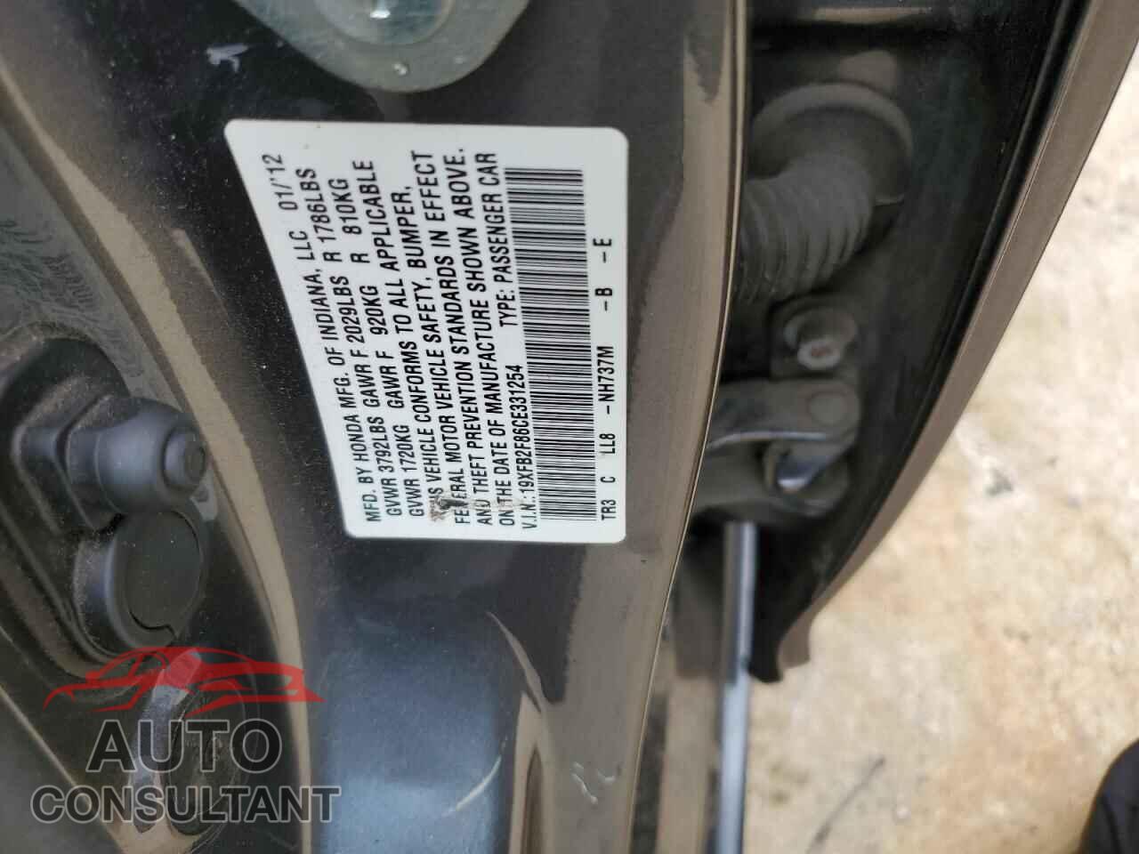 HONDA CIVIC 2012 - 19XFB2F86CE331254