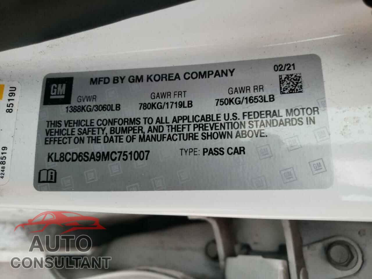 CHEVROLET SPARK 2021 - KL8CD6SA9MC751007