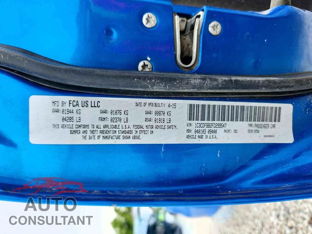 DODGE DART 2015 - 1C3CDFBB2FD299547