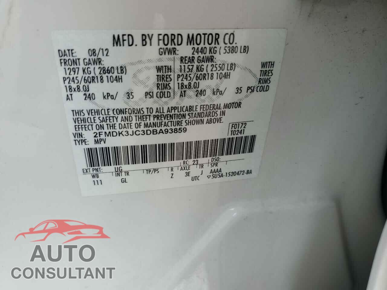 FORD EDGE 2013 - 2FMDK3JC3DBA93859
