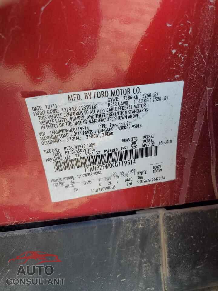 FORD TAURUS 2012 - 1FAHP2FW0CG119514