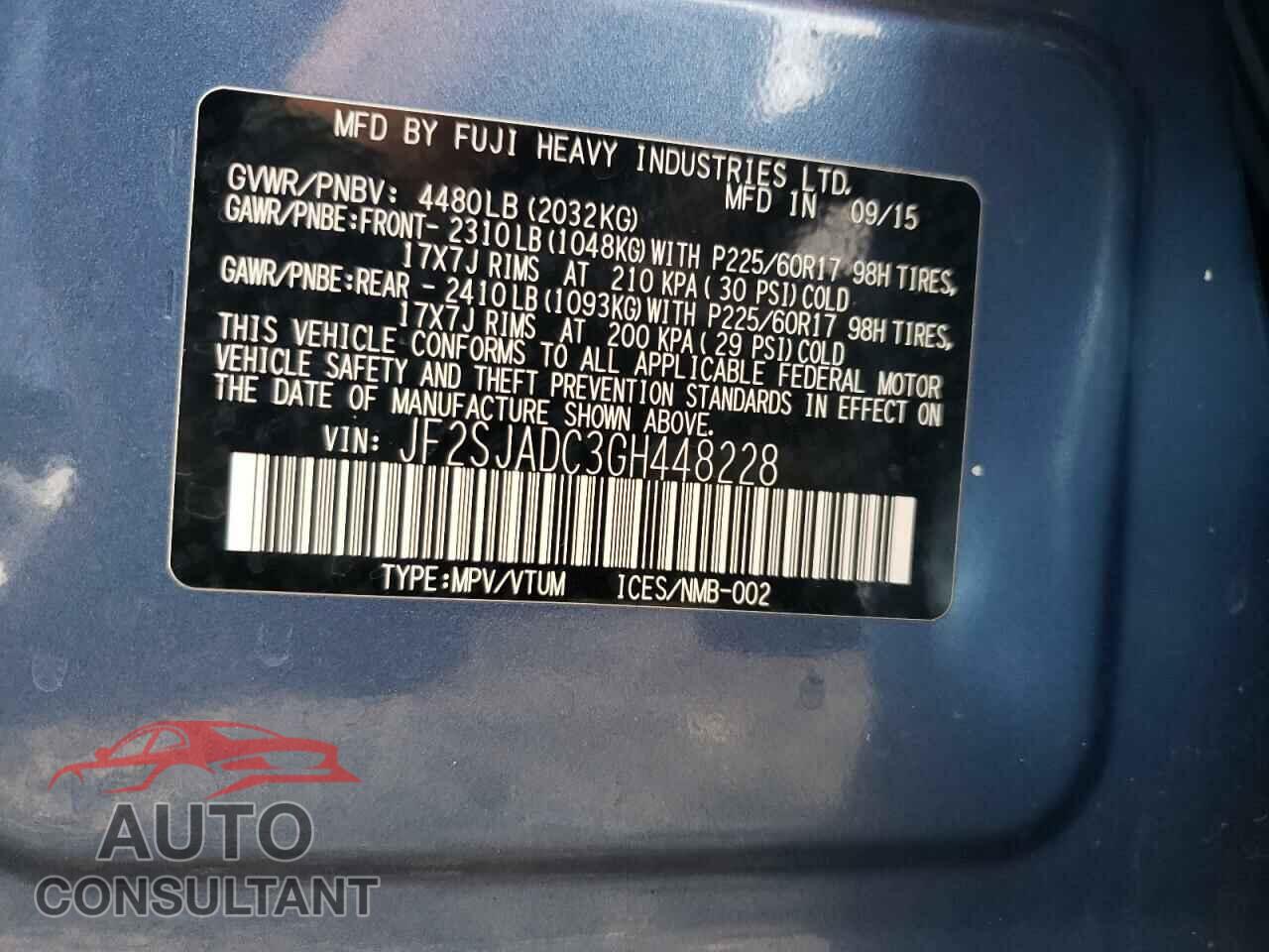 SUBARU FORESTER 2016 - JF2SJADC3GH448228