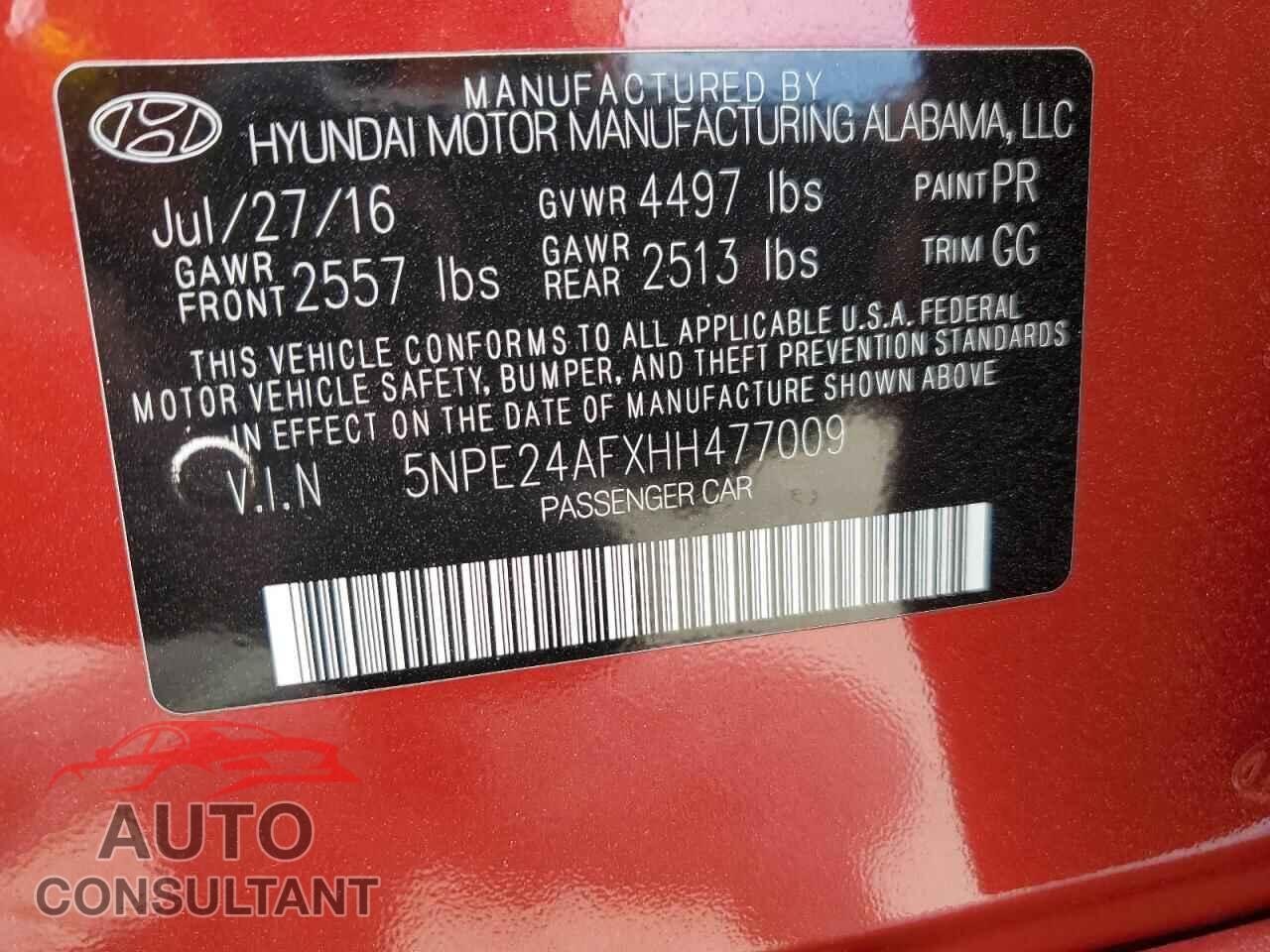 HYUNDAI SONATA 2017 - 5NPE24AFXHH477009