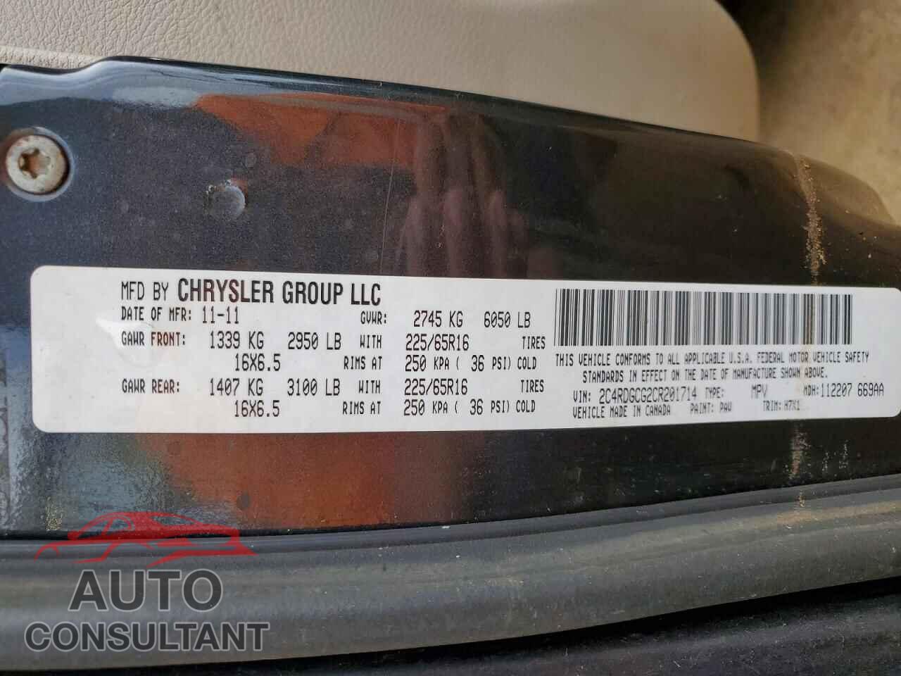 DODGE CARAVAN 2012 - 2C4RDGCG2CR201714