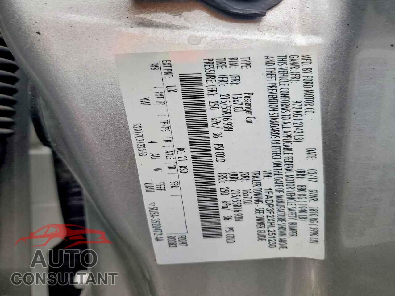 FORD FOCUS 2017 - 1FADP3F2XHL251230