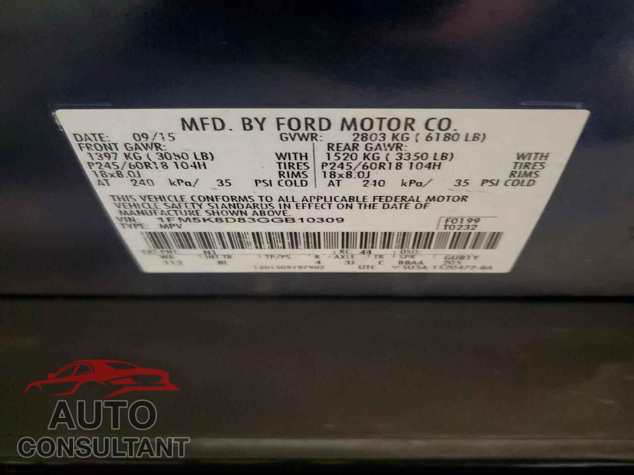 FORD EXPLORER 2016 - 1FM5K8D83GGB10309