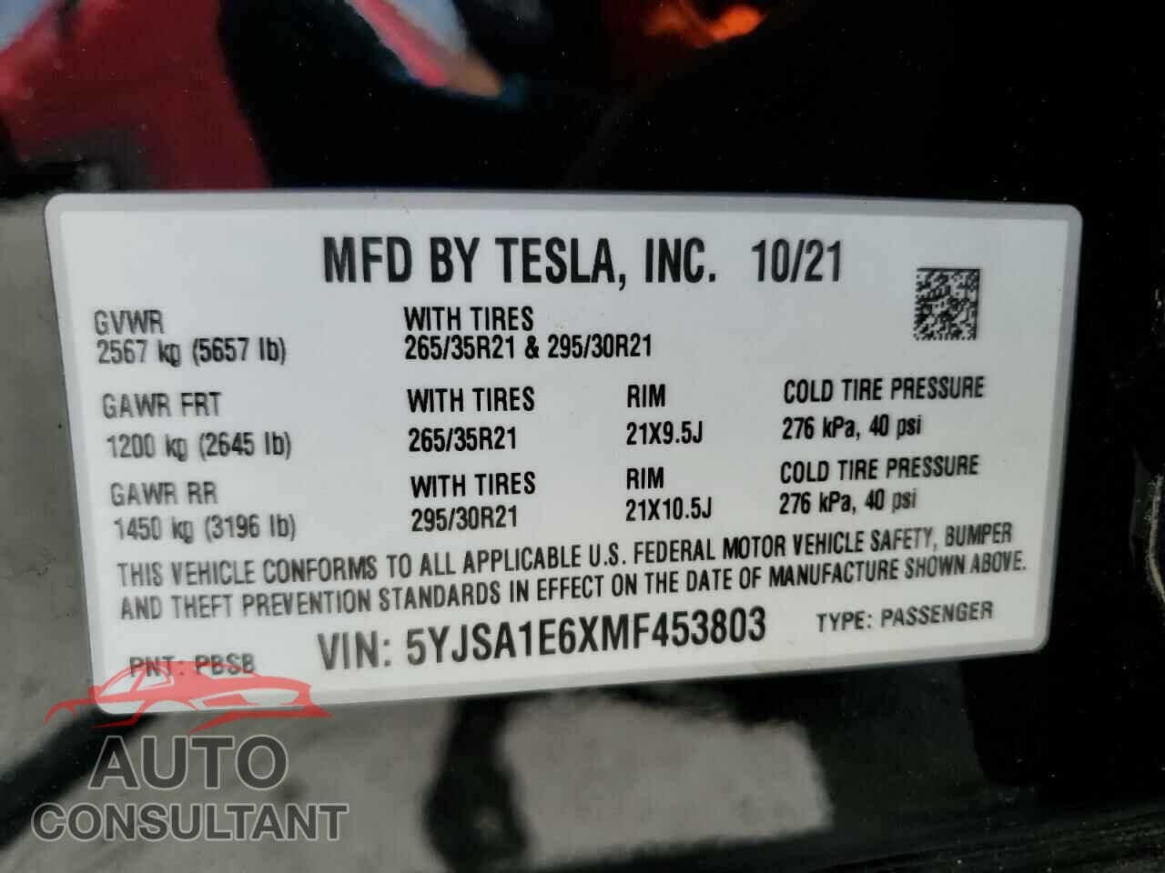 TESLA MODEL S 2021 - 5YJSA1E6XMF453803