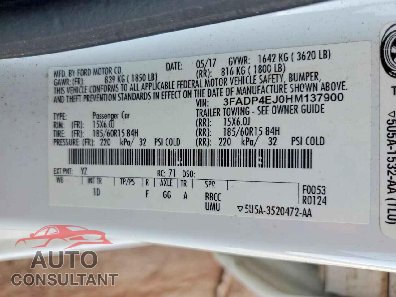 FORD FIESTA 2017 - 3FADP4EJ0HM137900