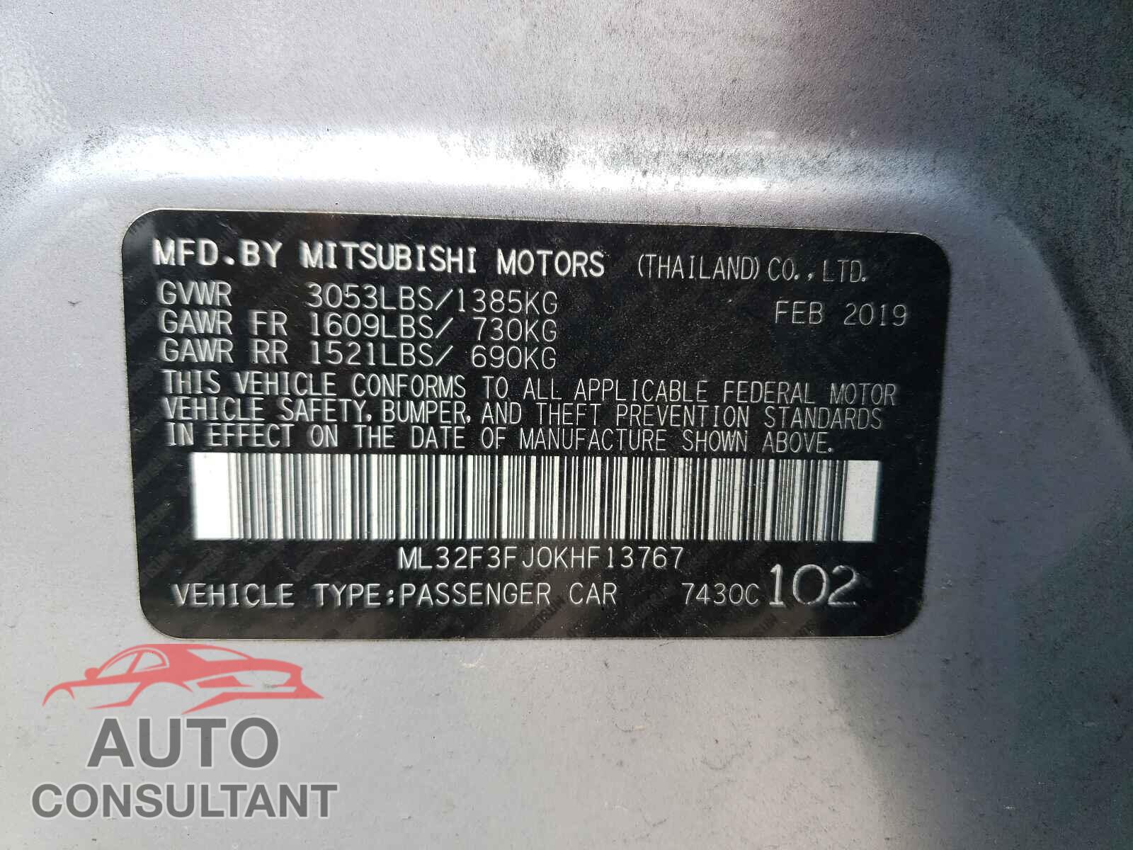 MITSUBISHI MIRAGE 2019 - ML32F3FJ0KHF13767